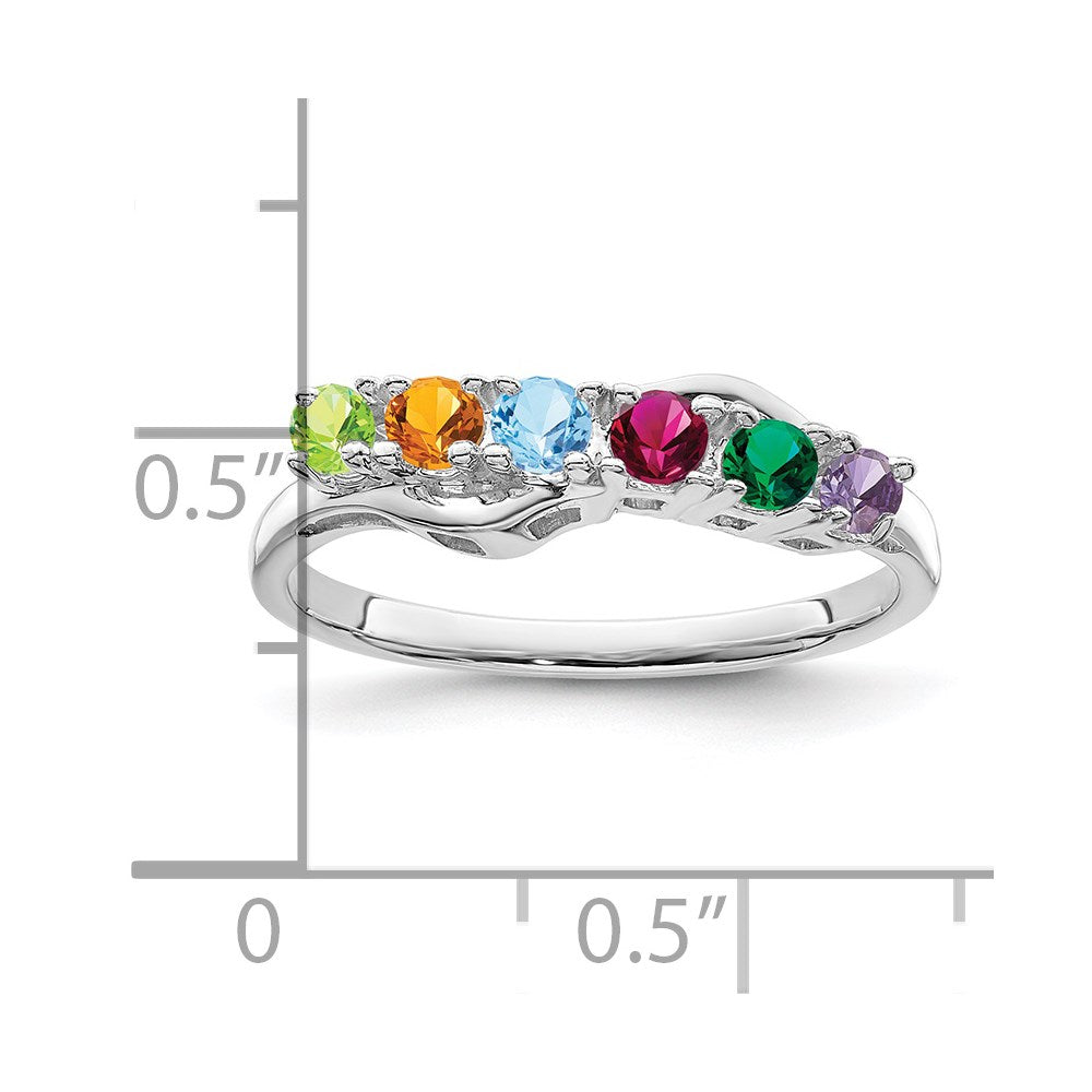 Sterling Silver Rhodium-plated Synthetic 6 Stone Mother's Ring - 45