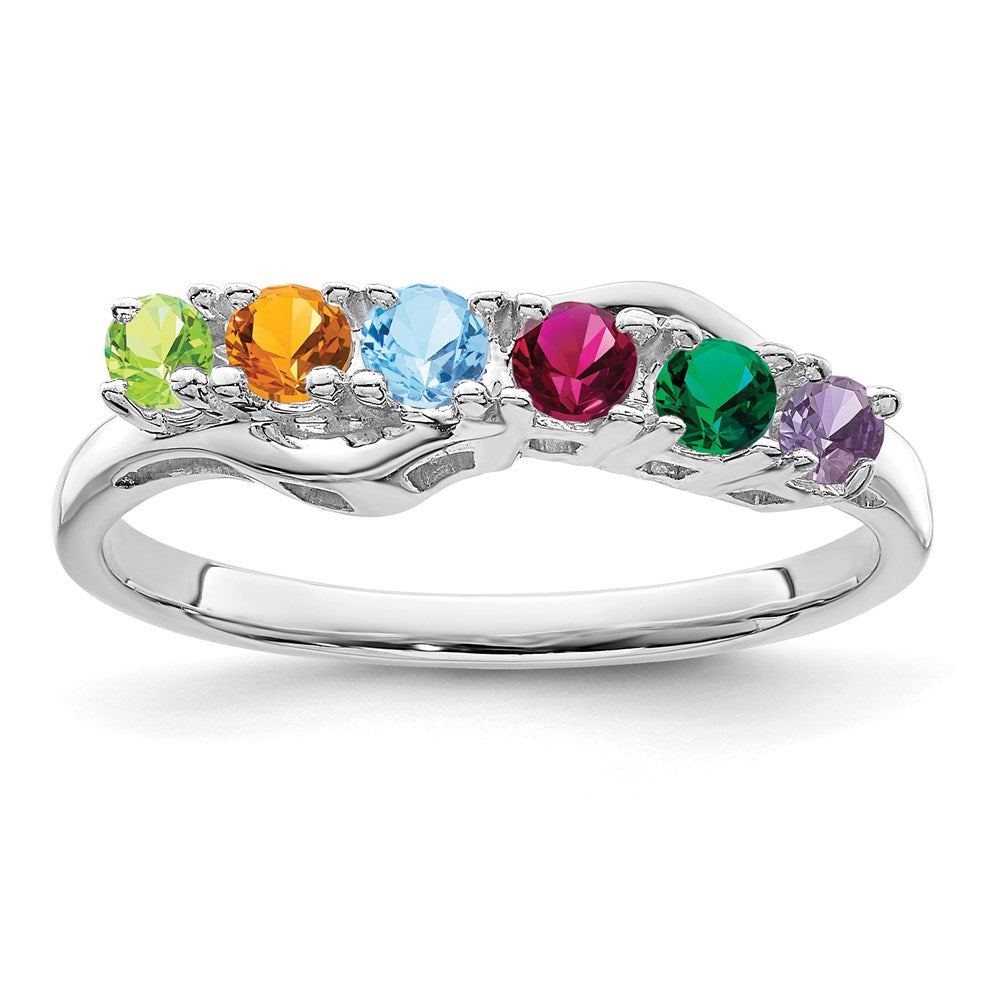 Sterling Silver Rhodium-plated Synthetic 6 Stone Mother's Ring - 45