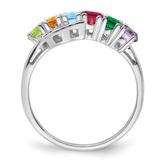 Sterling Silver Rhodium-plated Synthetic 6 Stone Mother's Ring - 45