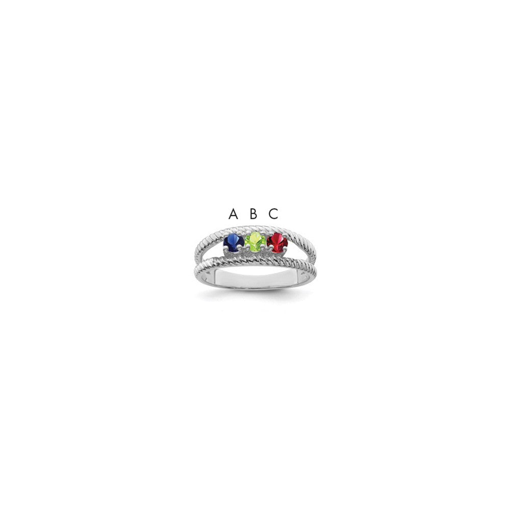 Sterling Silver Rhodium-plated Synthetic 3 Stone Mother's Ring - 108