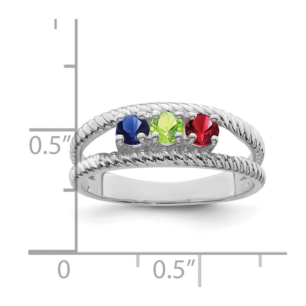 Sterling Silver Rhodium-plated Synthetic 3 Stone Mother's Ring - 108