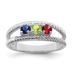 Sterling Silver Rhodium-plated Synthetic 3 Stone Mother's Ring - 108