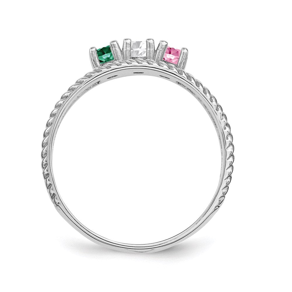 Sterling Silver Rhodium-plated Synthetic 3 Stone Mother's Ring - 108