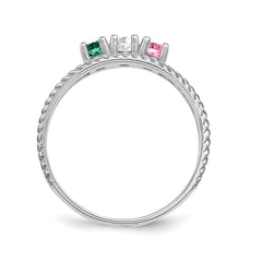Sterling Silver Rhodium-plated Synthetic 3 Stone Mother's Ring - 108