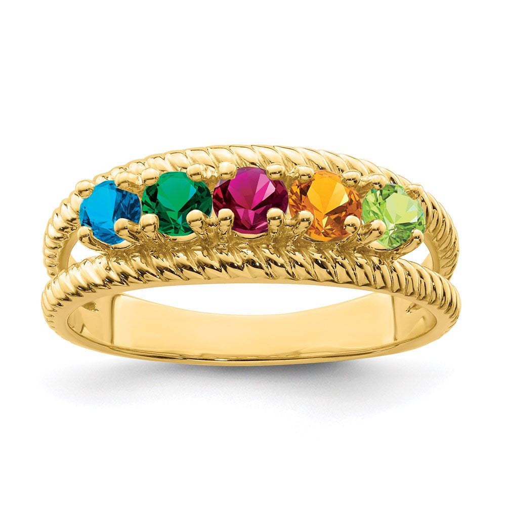 14k Genuine 5 Stone Mother's Ring - 7