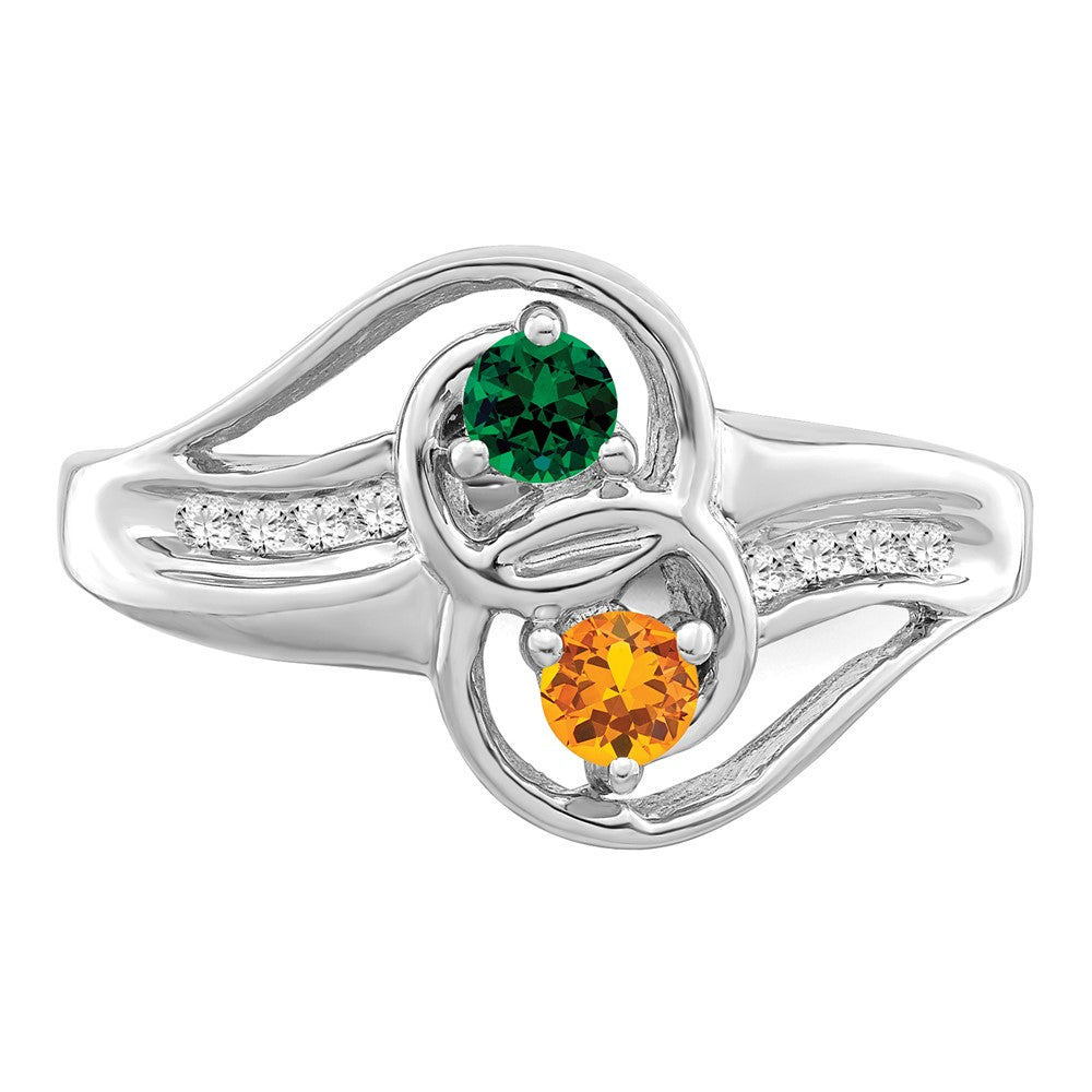 Sterling Silver Rhodium-plated Sythetic Stone & Diamond Couple Ring