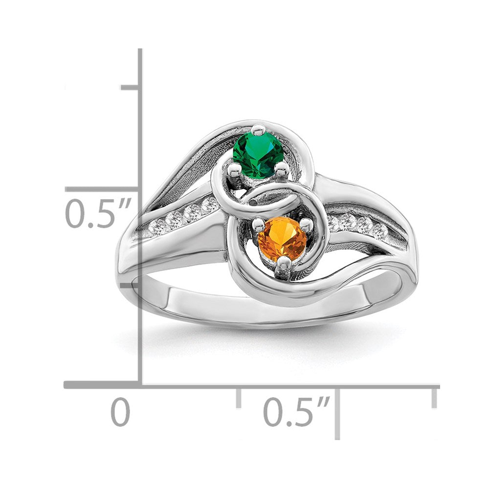 Sterling Silver Rhodium-plated Sythetic Stone & Diamond Couple Ring
