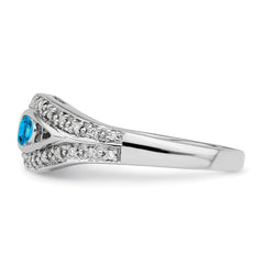14K White Gold Family Jewelry Synthetic Stone & Diamond Set Ring - 50