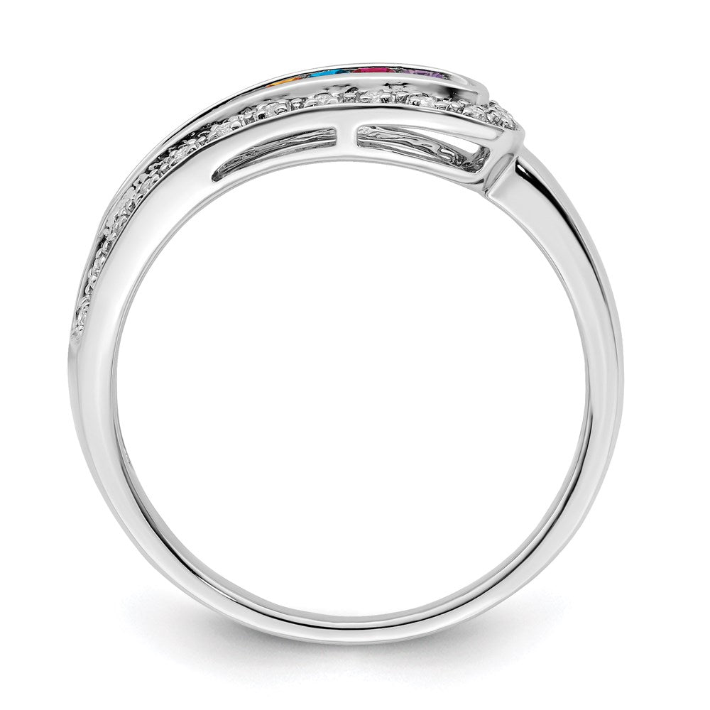 14K White Gold Family Jewelry Synthetic Stone & Diamond Set Ring - 51