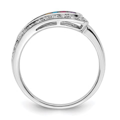 14K White Gold Family Jewelry Synthetic Stone & Diamond Set Ring - 51