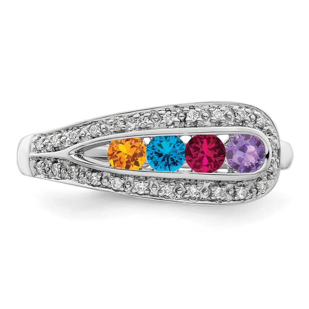 14K White Gold Family Jewelry Synthetic Stone & Diamond Set Ring - 51