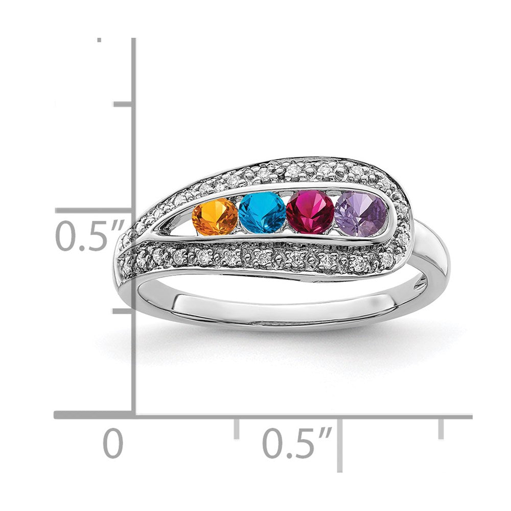 14K White Gold Family Jewelry Synthetic Stone & Diamond Set Ring - 51