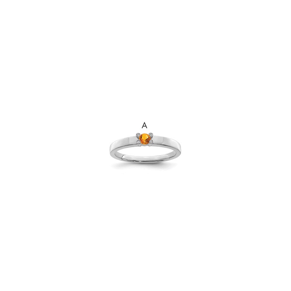 14K White Gold Family Jewelry Genuine Stone & Diamond Set Ring - 16