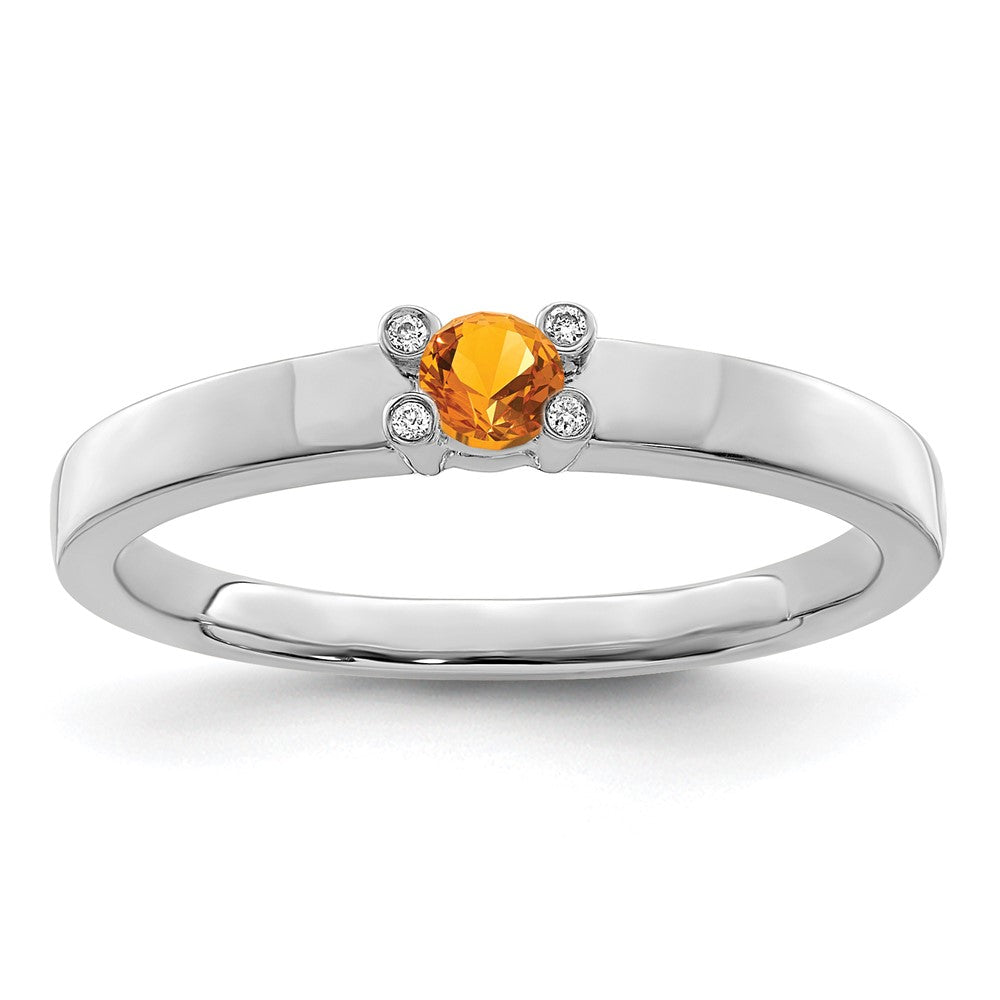14K White Gold Family Jewelry Genuine Stone & Diamond Set Ring - 16