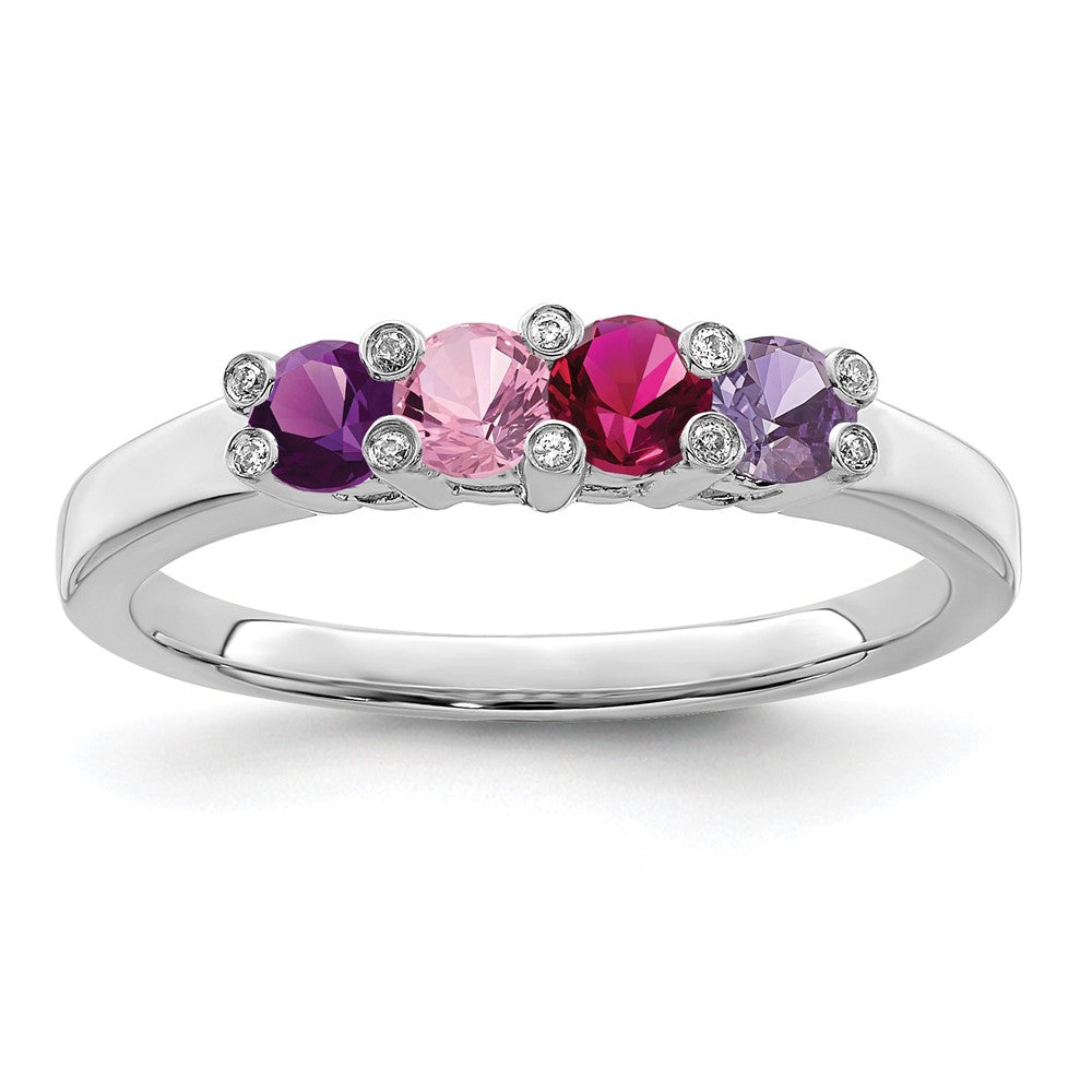 14K White Gold Family Jewelry Synthetic Stone & Diamond Set Ring - 52