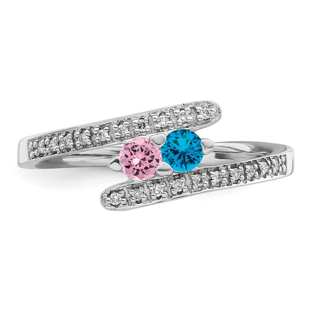 14K White Gold Family Jewelry Synthetic Stone & Diamond Set Ring - 27