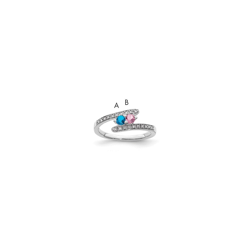 14K White Gold Family Jewelry Synthetic Stone & Diamond Set Ring - 27