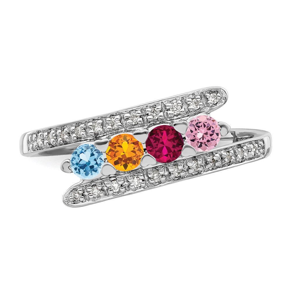 14K White Gold Family Jewelry Genuine Stone & Diamond Set Ring - 40