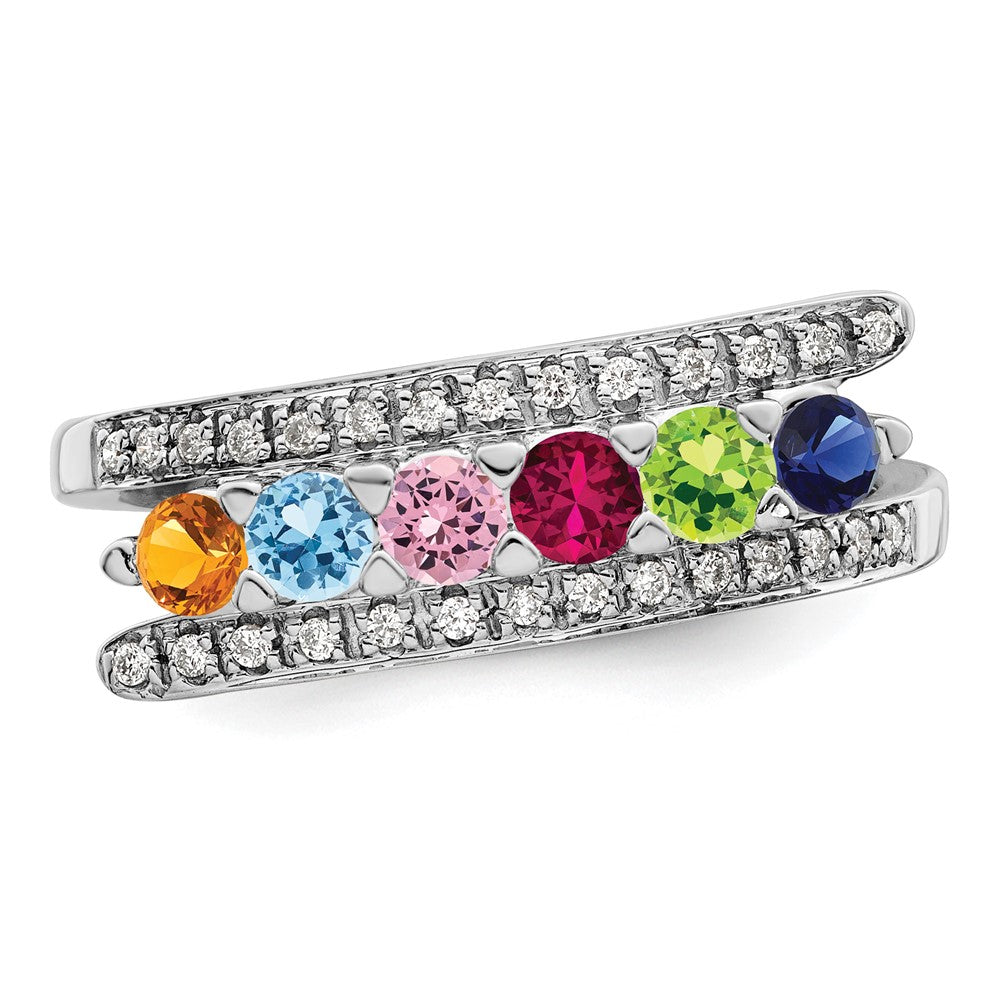 14K White Gold Family Jewelry Synthetic Stone & Diamond Set Ring - 29