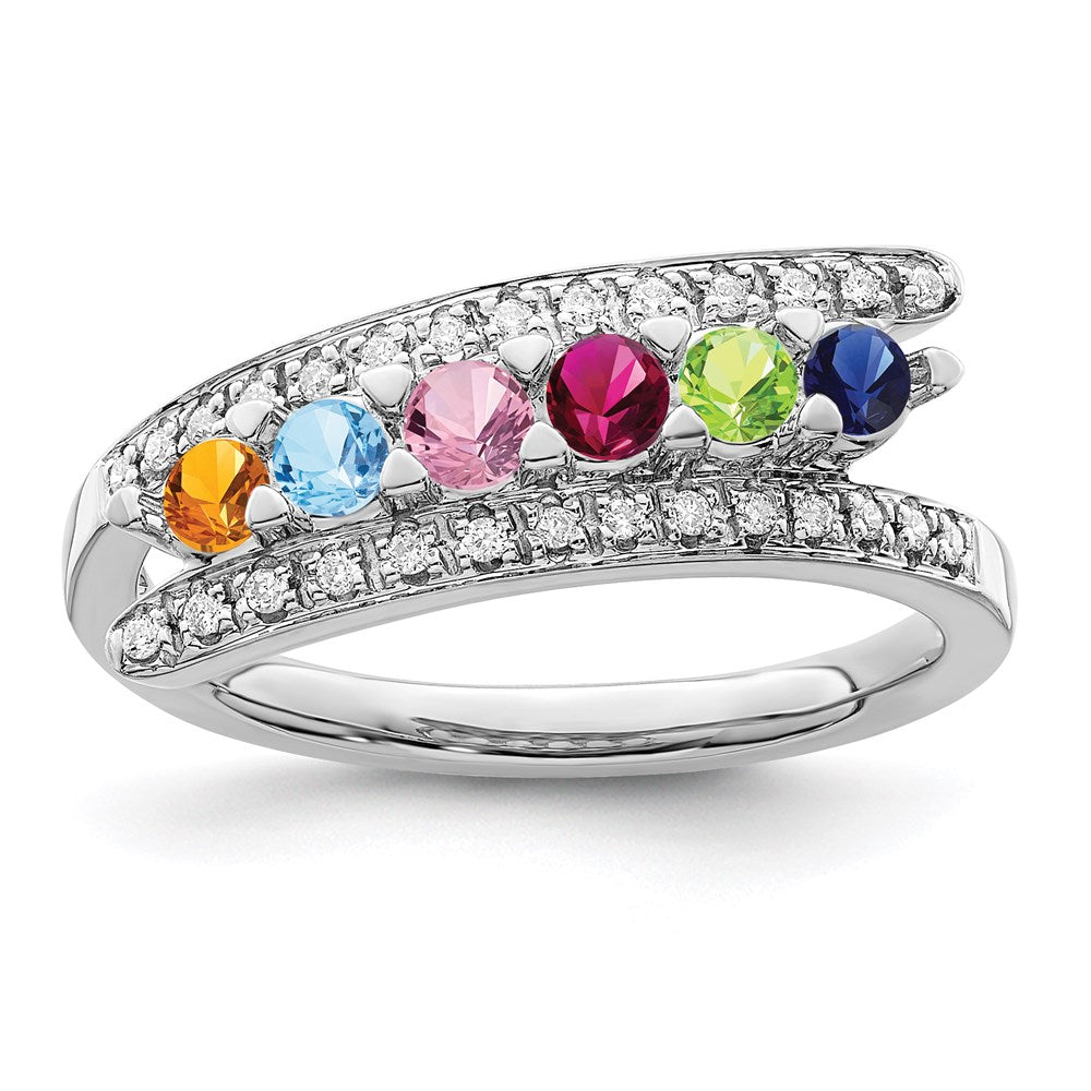 14K White Gold Family Jewelry Genuine Stone & Diamond Set Ring - 41