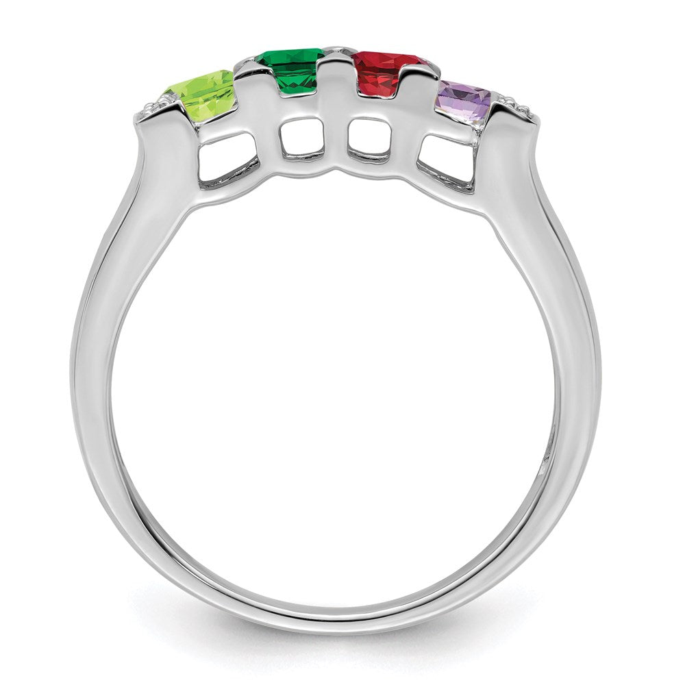14K White Gold Family Jewelry Synthetic Stone & Diamond Set Ring - 30