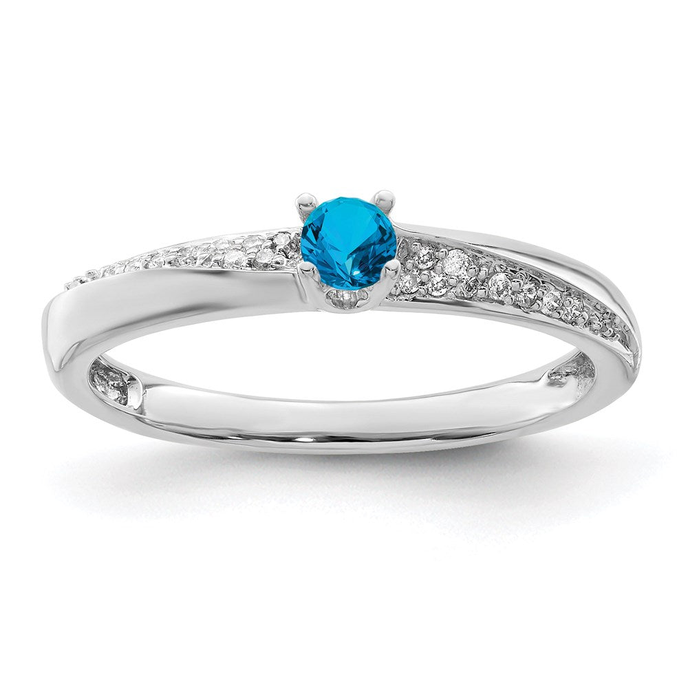 14K White Gold Family Jewelry Synthetic Stone & Diamond Set Ring - 44