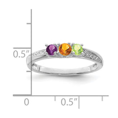 14K White Gold Family Jewelry Synthetic Stone & Diamond Set Ring - 45