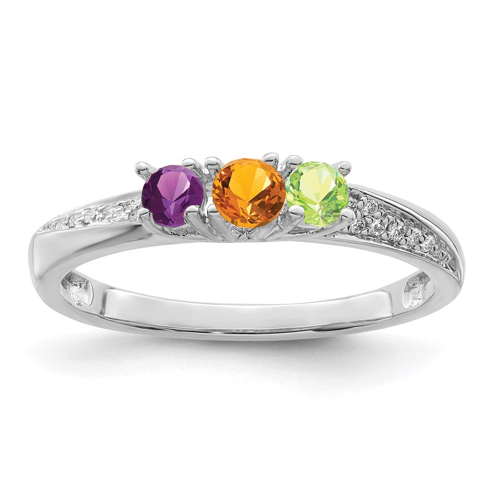 14K White Gold Family Jewelry Synthetic Stone & Diamond Set Ring - 45