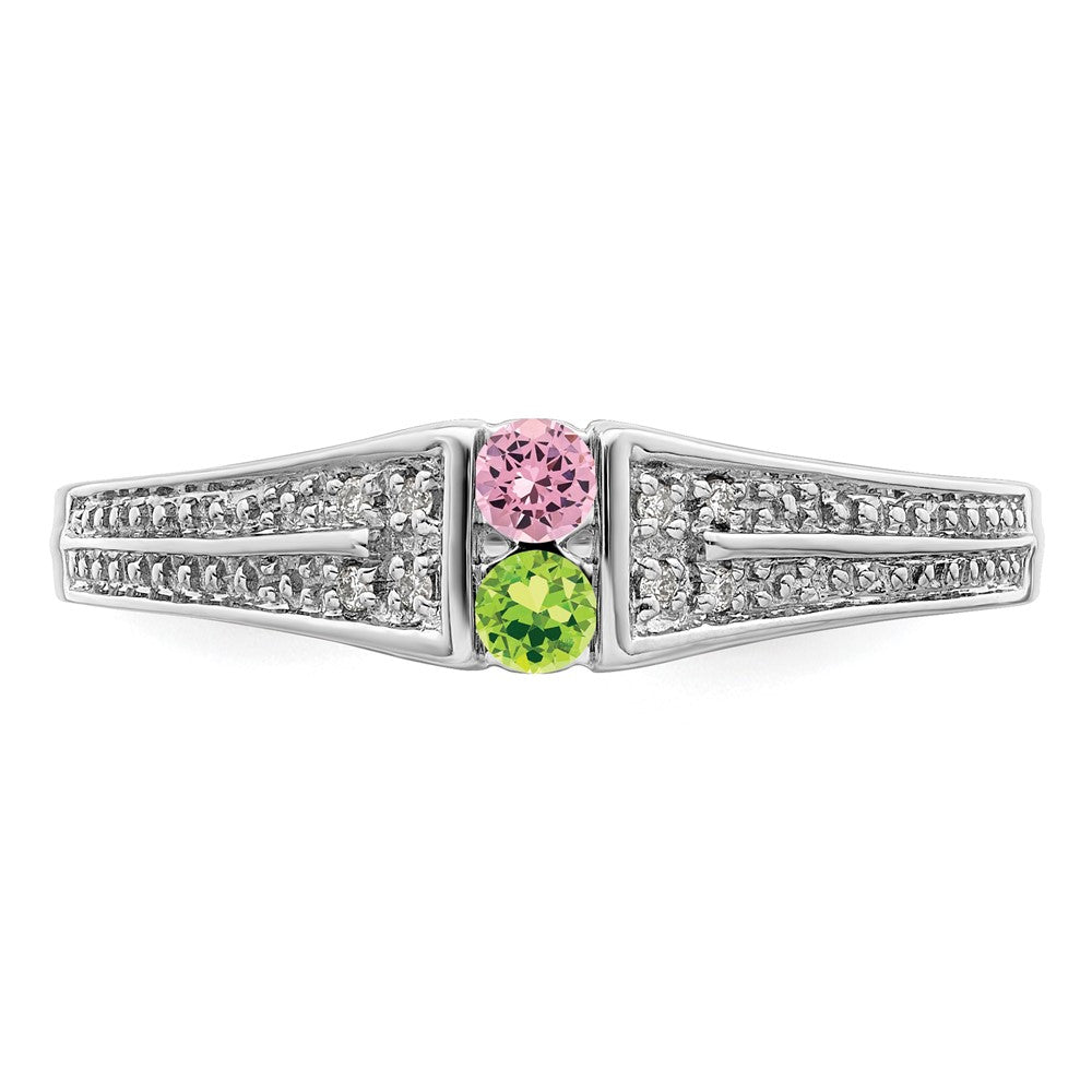 14K White Gold Family Jewelry Genuine Stone & Diamond Set Ring - 7
