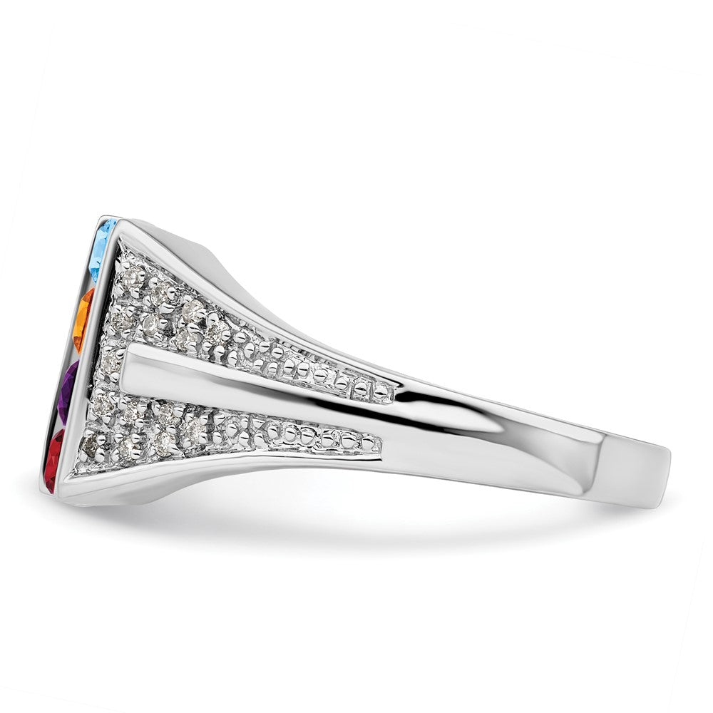 14K White Gold Family Jewelry Synthetic Stone & Diamond Set Ring - 33