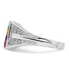 14K White Gold Family Jewelry Synthetic Stone & Diamond Set Ring - 33