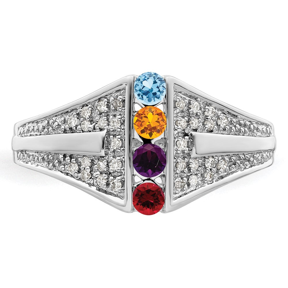14K White Gold Family Jewelry Synthetic Stone & Diamond Set Ring - 33