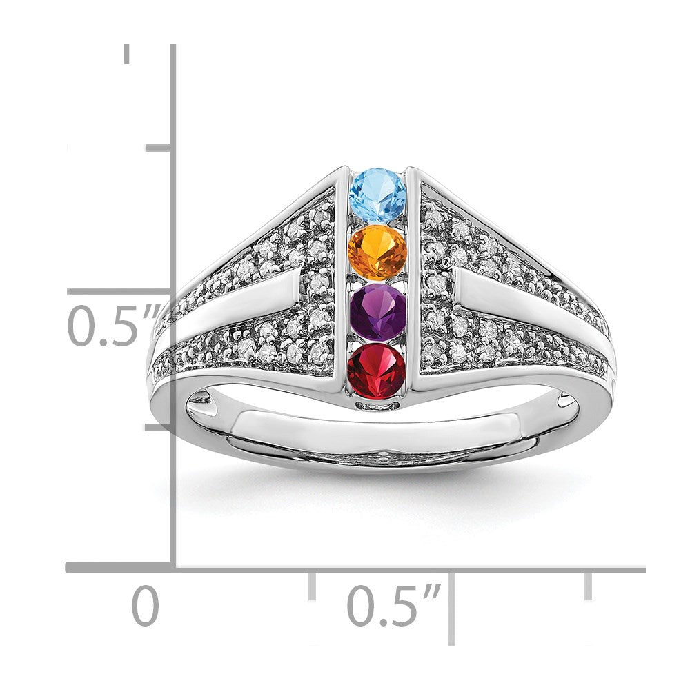 14K White Gold Family Jewelry Synthetic Stone & Diamond Set Ring - 33