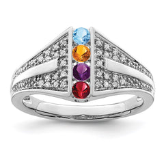 14K White Gold Family Jewelry Synthetic Stone & Diamond Set Ring - 33