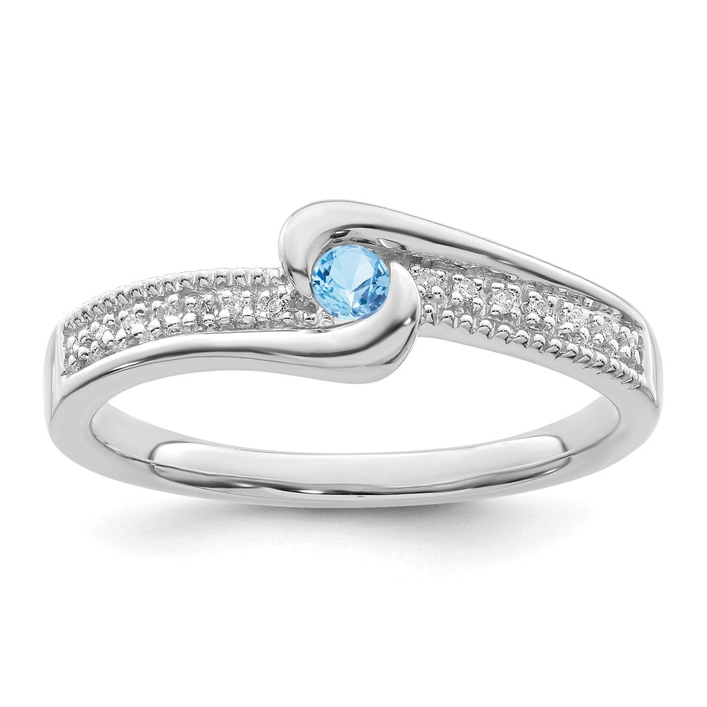 14K White Gold Family Jewelry Synthetic Stone & Diamond Set Ring - 34