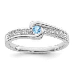 14K White Gold Family Jewelry Synthetic Stone & Diamond Set Ring - 34
