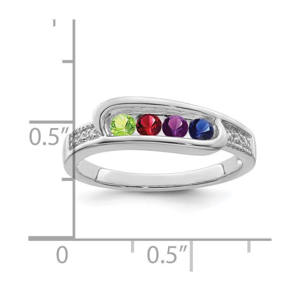 14K White Gold Family Jewelry Synthetic Stone & Diamond Set Ring - 47