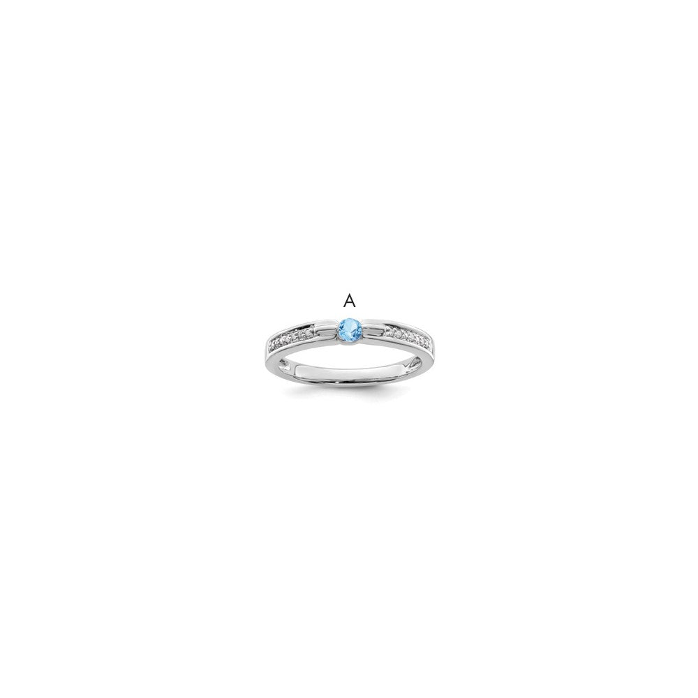 14K White Gold Family Jewelry Synthetic Stone & Diamond Set Ring - 48