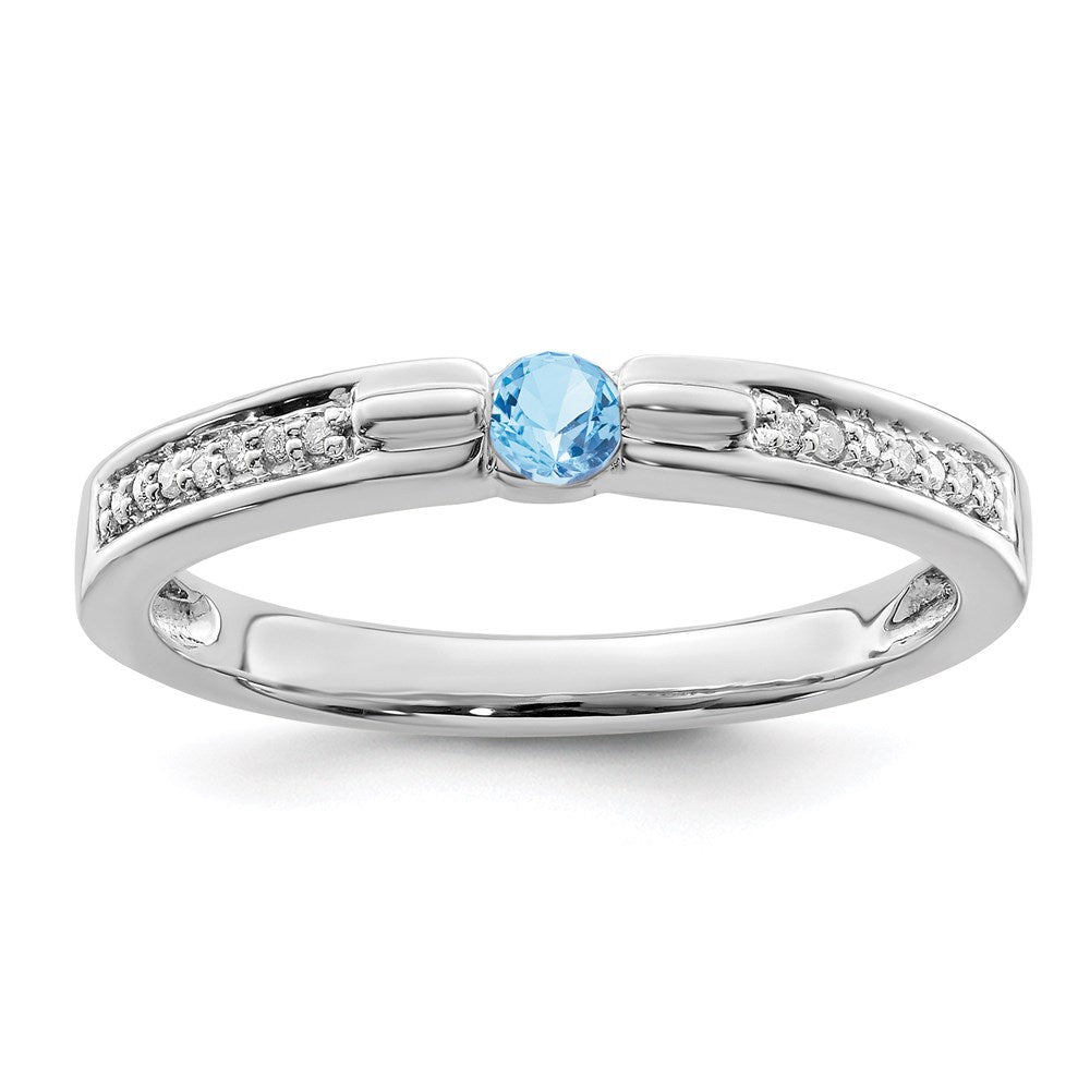 14K White Gold Family Jewelry Synthetic Stone & Diamond Set Ring - 48