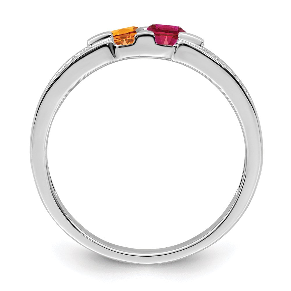 14K White Gold Family Jewelry Synthetic Stone & Diamond Set Ring - 37