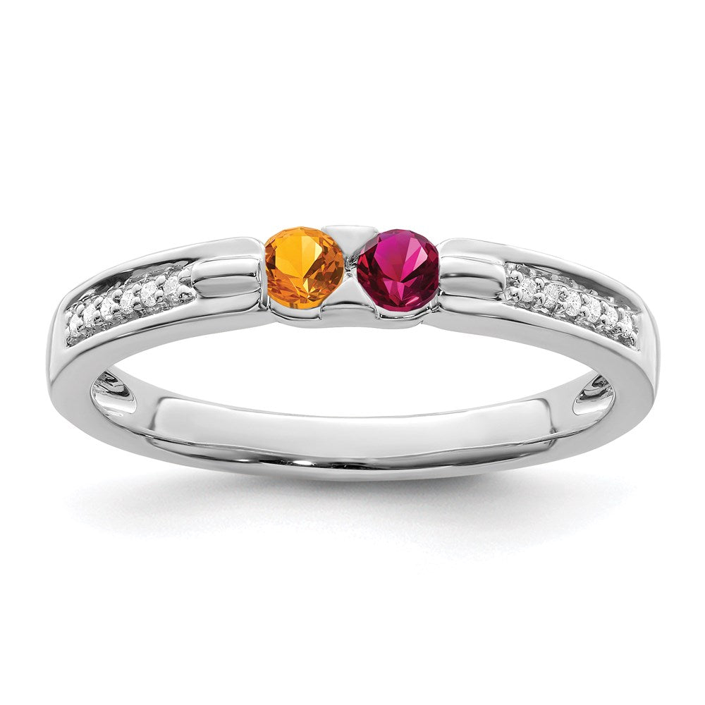 14K White Gold Family Jewelry Synthetic Stone & Diamond Set Ring - 37
