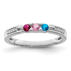 14K White Gold Family Jewelry Synthetic Stone & Diamond Set Ring - 49