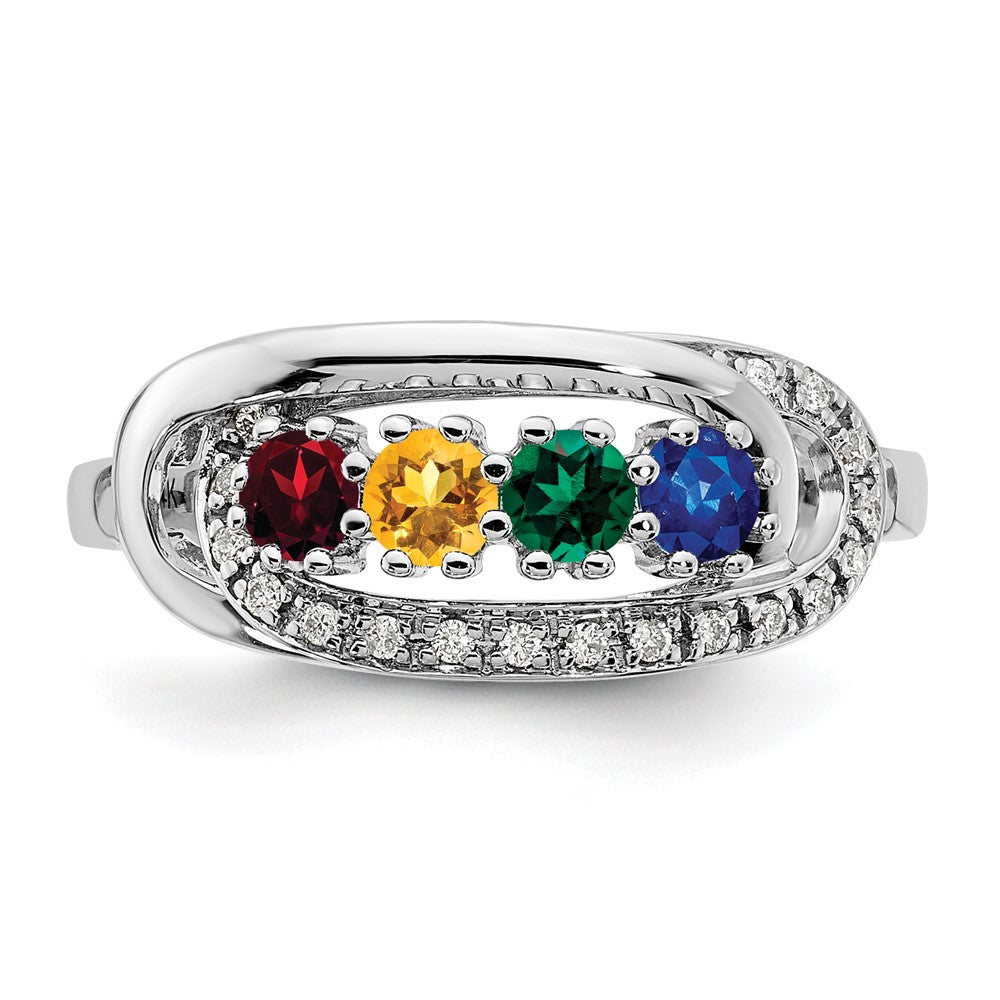 14K White Gold Family Jewelry Synthetic Stone & Diamond Set Ring - 10