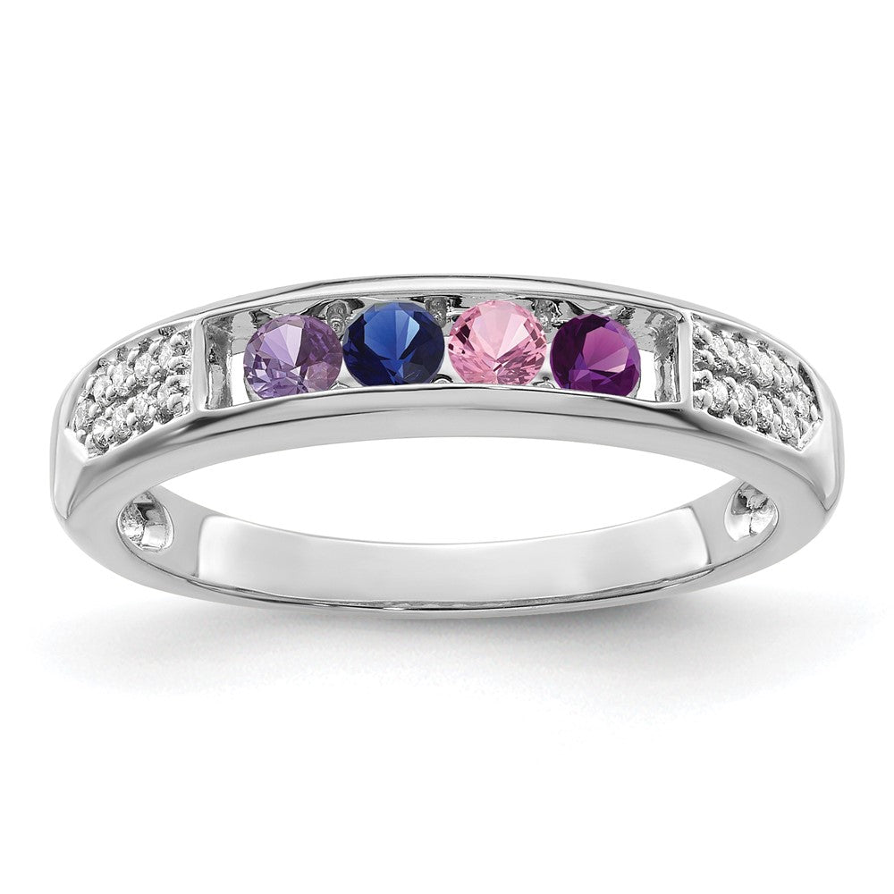 14K White Gold Family Jewelry Genuine Stone & Diamond Set Ring - 24