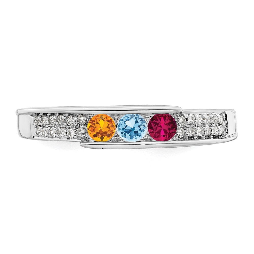 14K White Gold Family Jewelry Synthetic Stone & Diamond Set Ring - 53