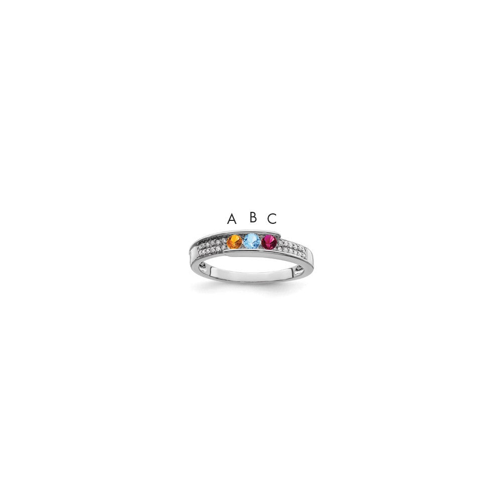 14K White Gold Family Jewelry Synthetic Stone & Diamond Set Ring - 53