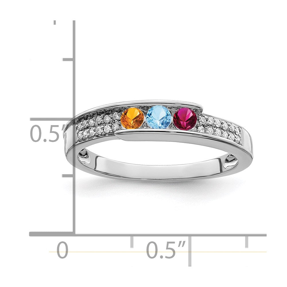 14K White Gold Family Jewelry Synthetic Stone & Diamond Set Ring - 53