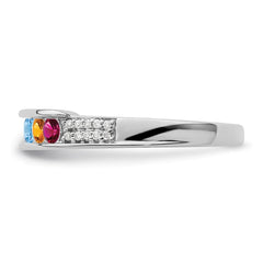 14K White Gold Family Jewelry Genuine Stone & Diamond Set Ring - 50