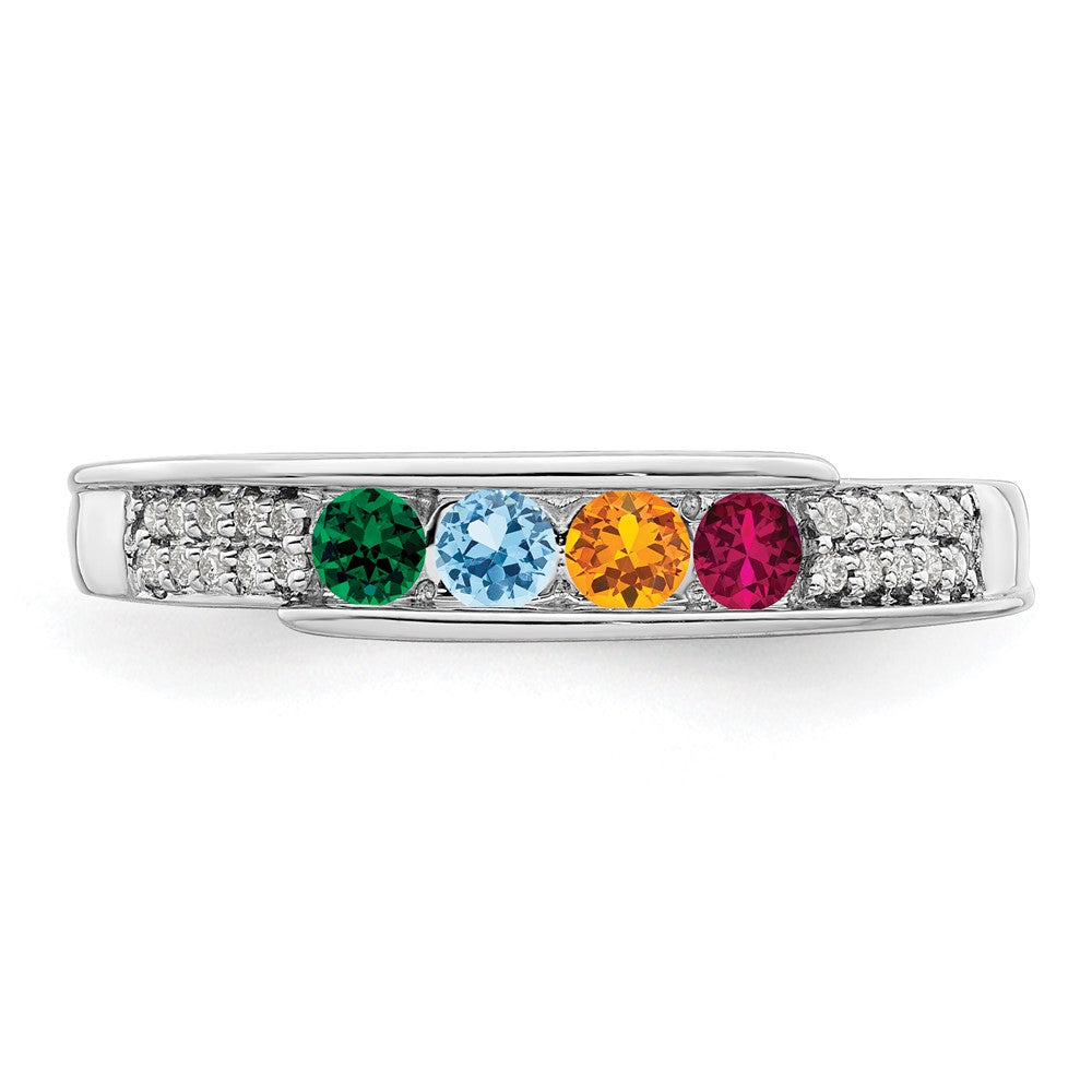 14K White Gold Family Jewelry Synthetic Stone & Diamond Set Ring - 54