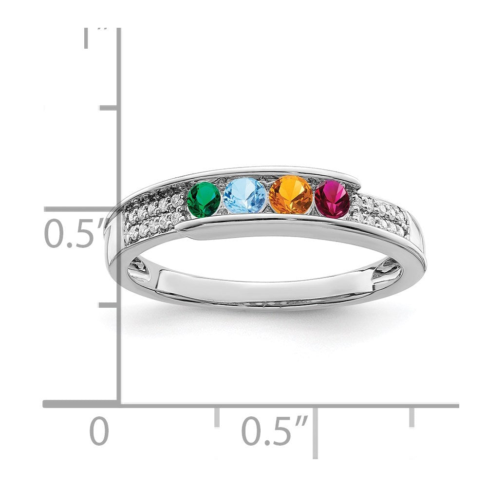 14K White Gold Family Jewelry Synthetic Stone & Diamond Set Ring - 54